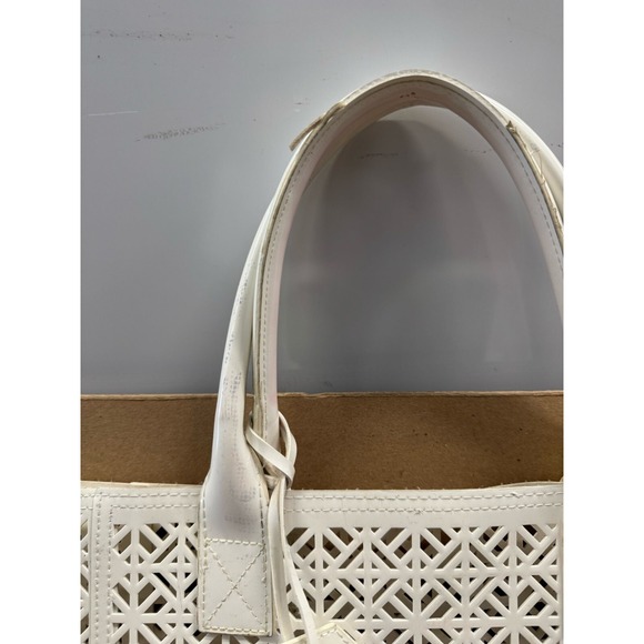 Tory Burch Perforated Patent Leather Tote White Bag - Picture 5 of 9